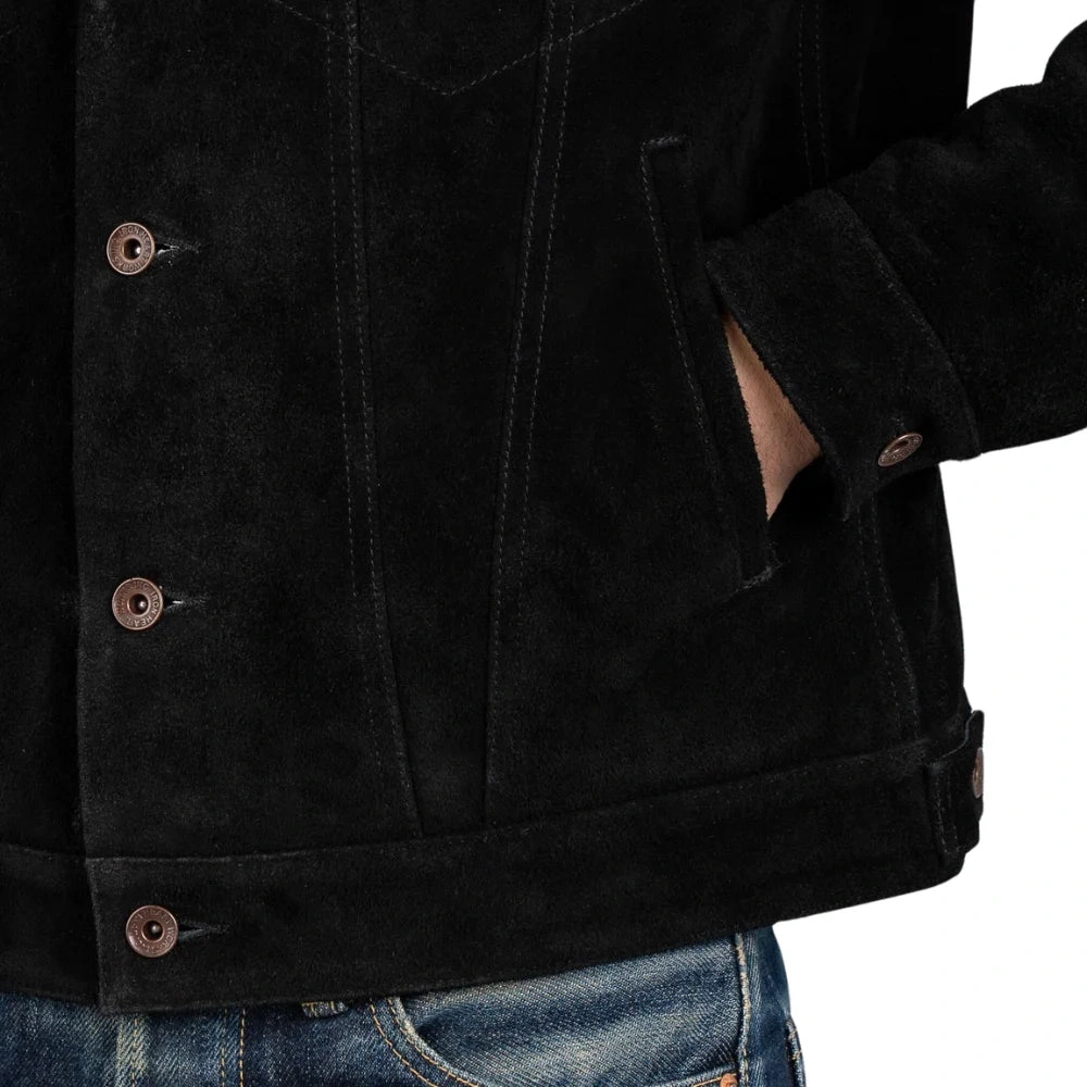 Sort ruskind Trucker Jakke til Mænd: Klassisk stil, uovertruffen komfort og tidløs elegance.